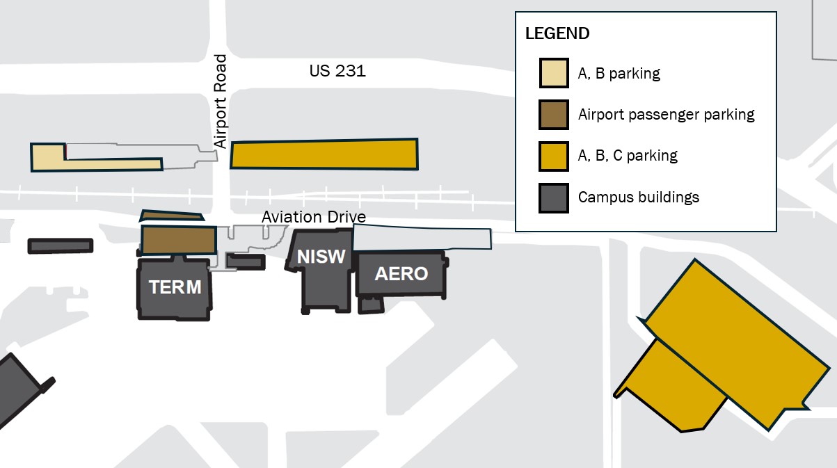 On May 13, the paved parking lot located just north of the existing Terminal Building along Aviation Drive will switch from Purdue parking permit spaces to passenger-only parking.
