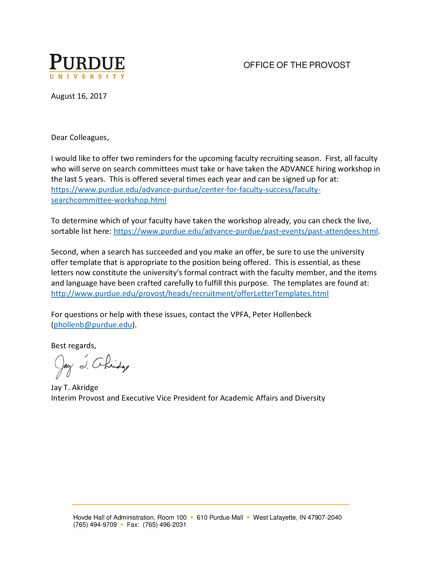 Letter from the Provost