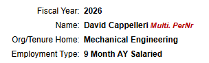 Print preview identification area showing fiscal year, employee name, organizational home, and employment type.