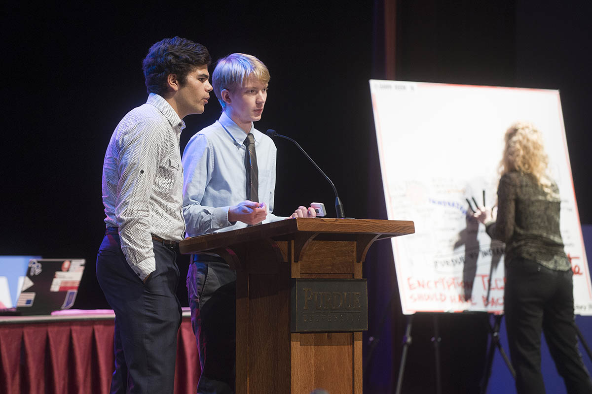 Purdue V.S. Indiana University exhibition student debate 'Encryption technology should have backdoors'