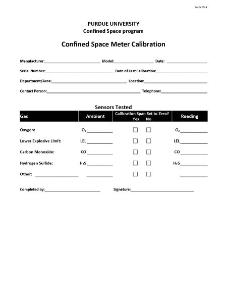 clickable link to the confined space meter calibration form