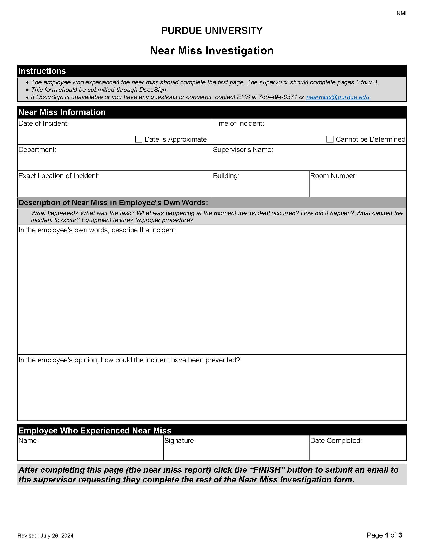 Near Miss Investigation Form