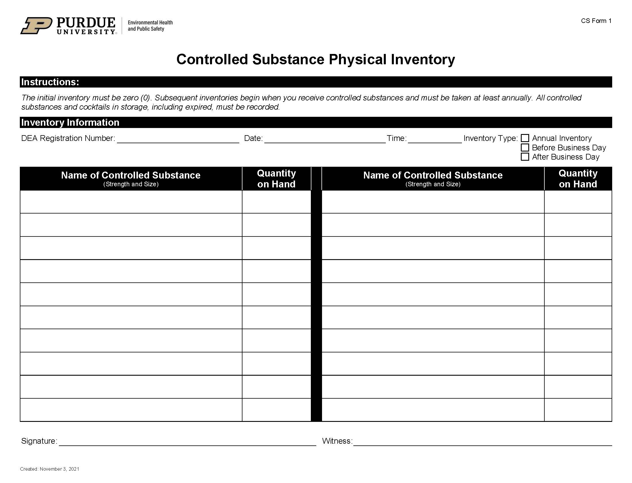clickable link to controlled substance physical inventory form