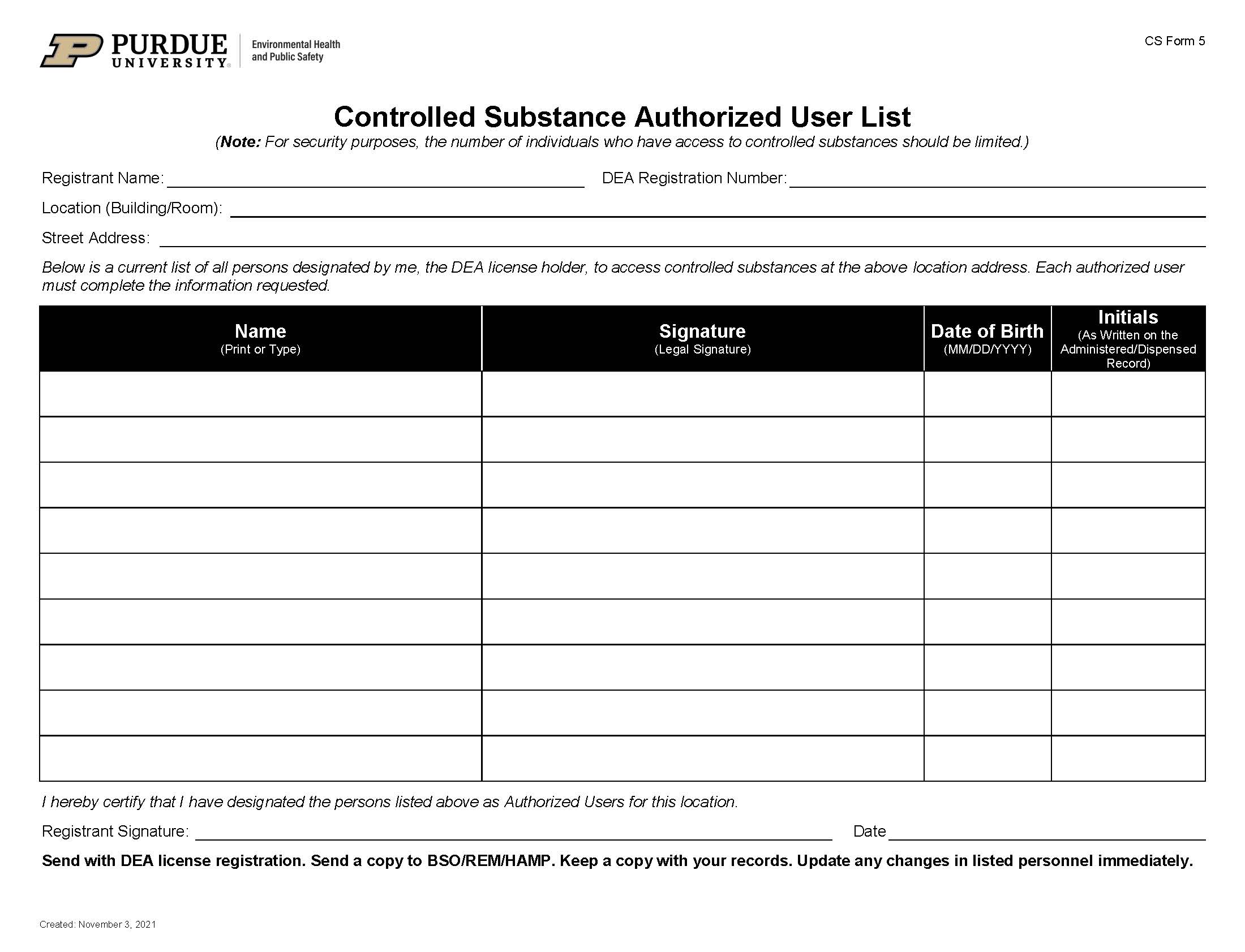 clickable link to controlled substance authorized users list