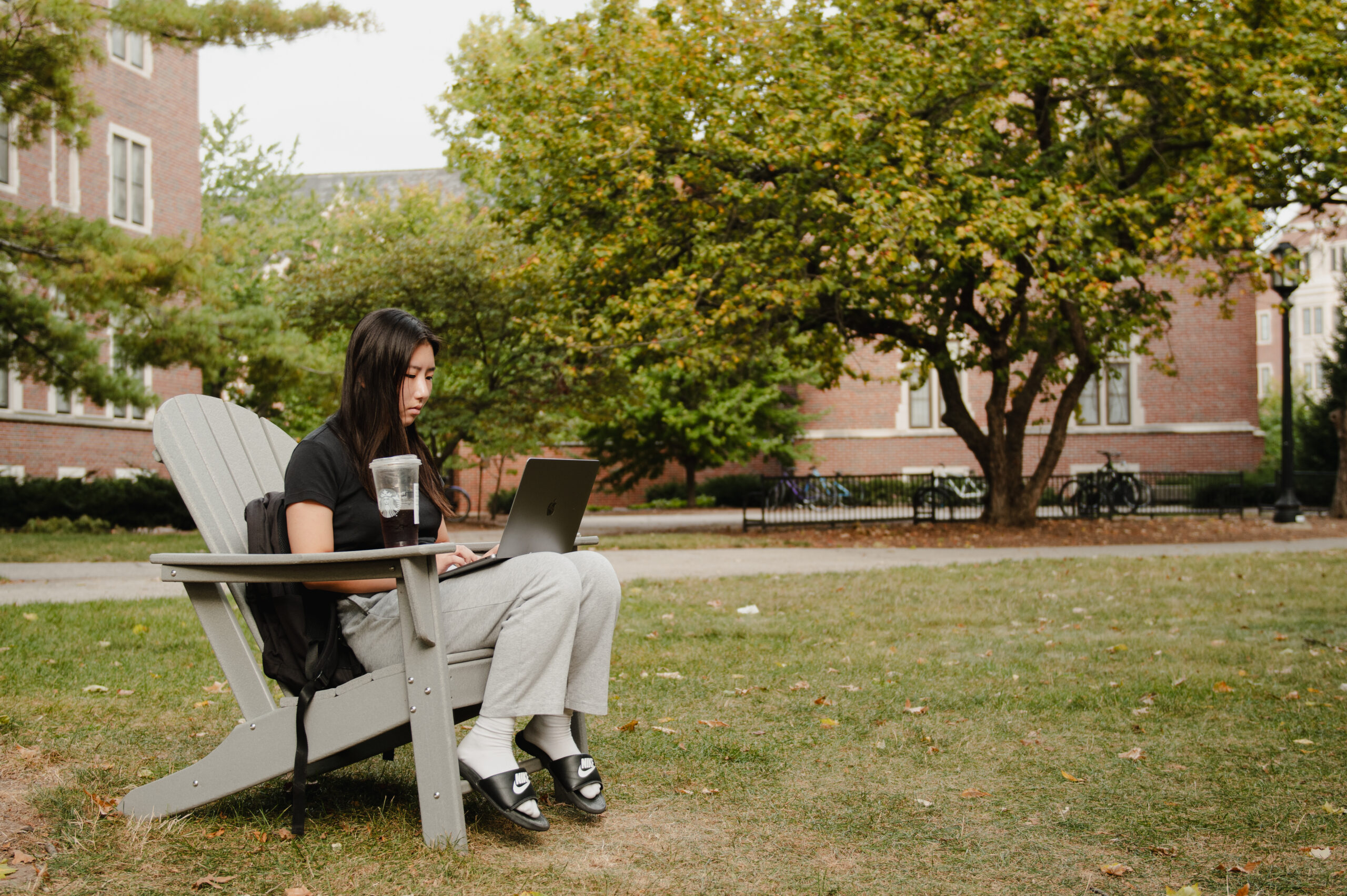 student studying outside