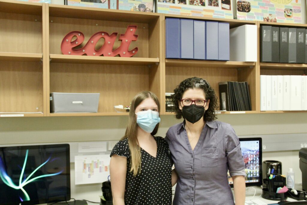 Jennine Bryan and Sharon Malandraki pose for a picture in the I-EaT Lab.