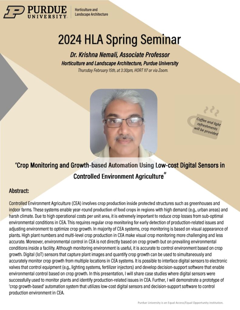 Flyer for 2024 HLA Spring Seminar on Feb. 15 with Dr. Krishna Nemali.
