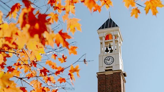 The Purdue Bell Tower during autumn.