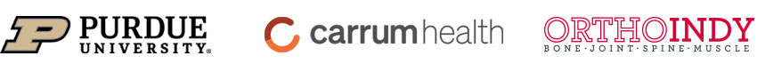 Purdue University, Carrum Health, OrthoIndy logos