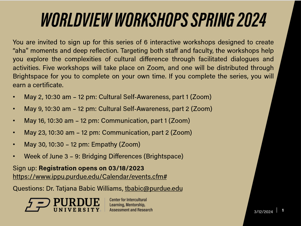 Worldview Workshops schedule