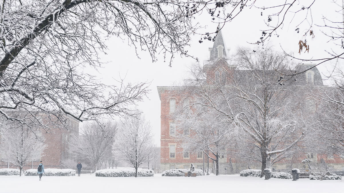 A winter scene on the Purdue University campus.