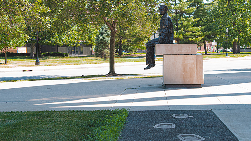 Neil Armstrong statue . Summer campus scenes