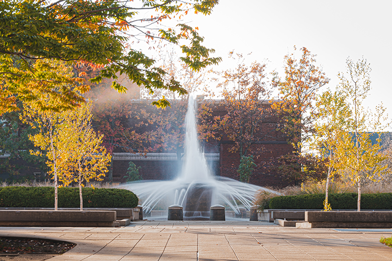 A fountain on the Purdue University campus.