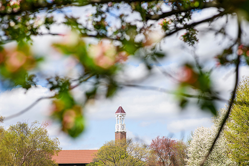 Bell Tower, Purdue in spring