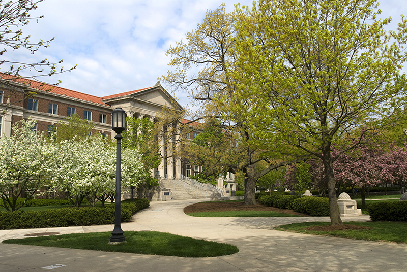 Hovde Hall during the spring season at Purdue University.