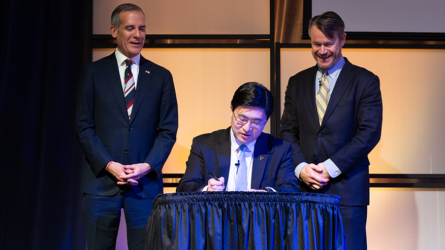 Ambassador Garcetti, President Mung Chiang and Senator Too Young