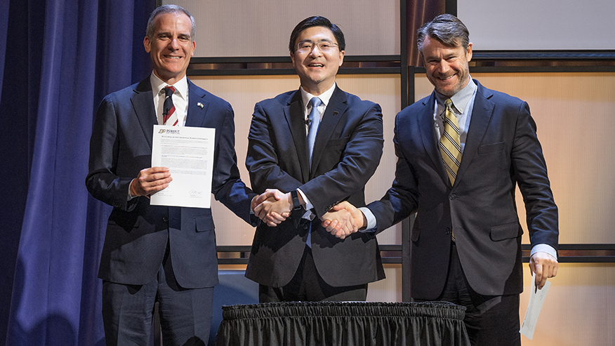 Eric Garcetti, Mung Chiang, Todd Young