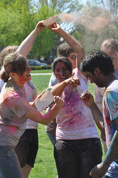 A group of people participating in a color run