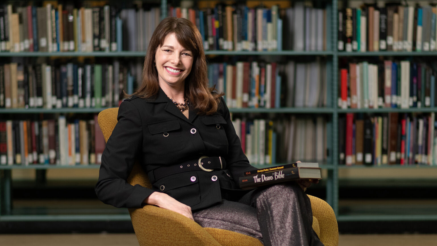 photo of angie klink in a library