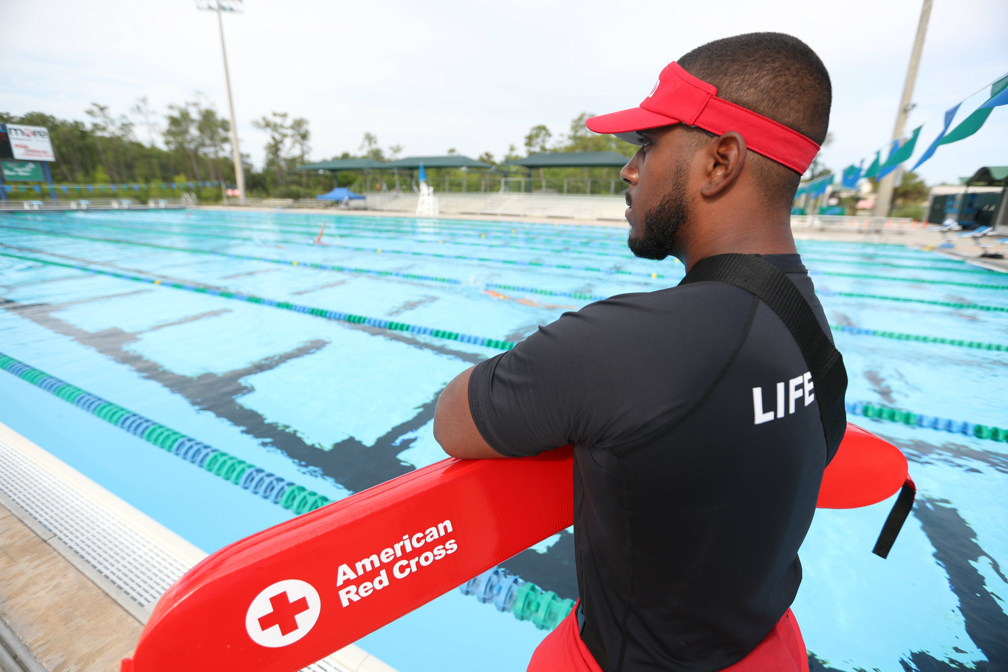 Lifeguard overlooking pool
