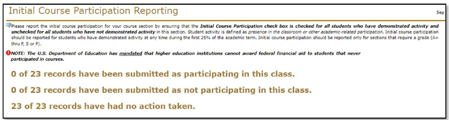 Initial Course Reporting Status