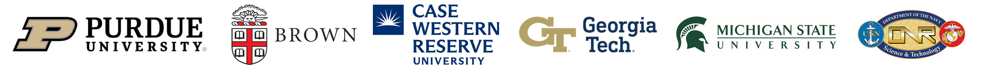 Official logos for Purdue University, Brown University, Case Western Reserve University, Georgia Tech, Michigan State University, and the Office of Naval Research