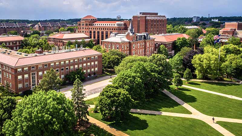 Drone shot of Purdue campus