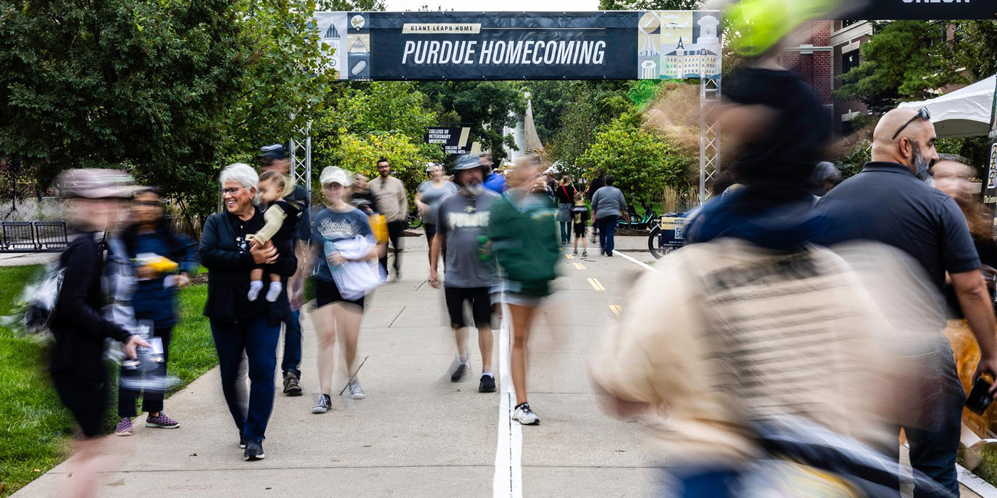 Visitors exploring Purdue during Homecoming.