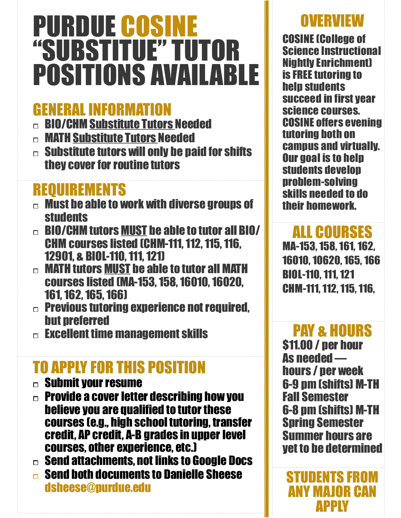 Purdue COSINE substitute tutor positions available