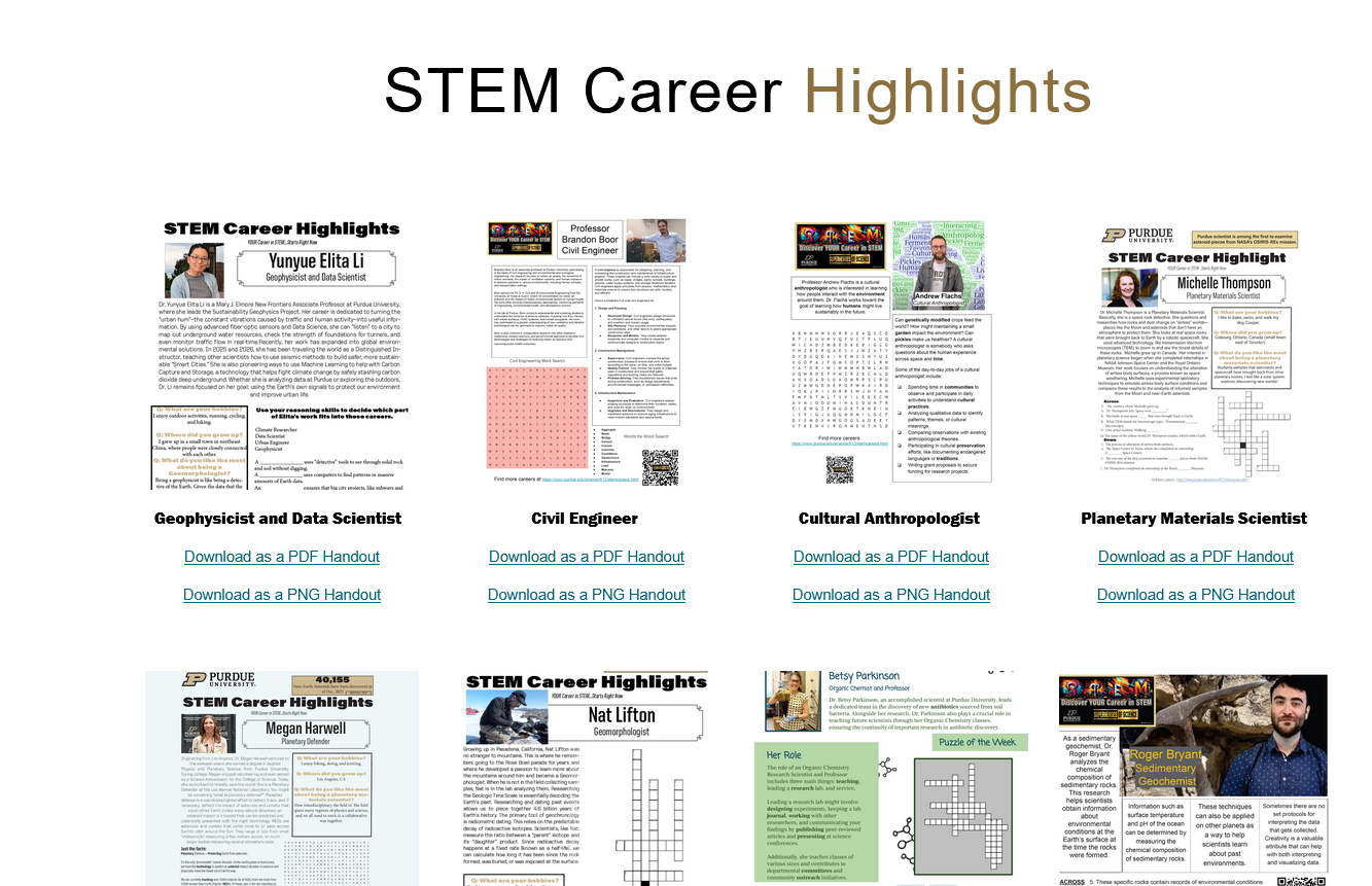 Screen shot of our highlights page that shows some of the activity pages we have
