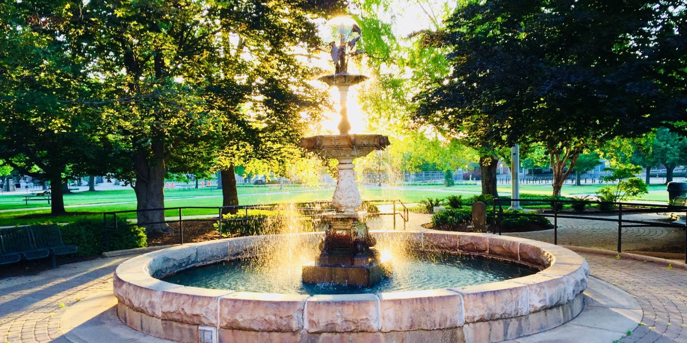 Purdue fountain on the Memorial Mall.