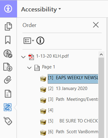 Acrobat Pro: check PDF reading order.