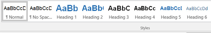 Select heading styles in Microsoft Word.