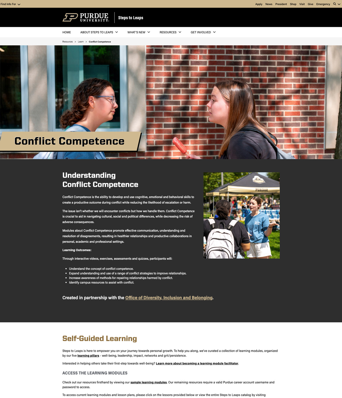 A screenshot of the Conflict Competence webpage