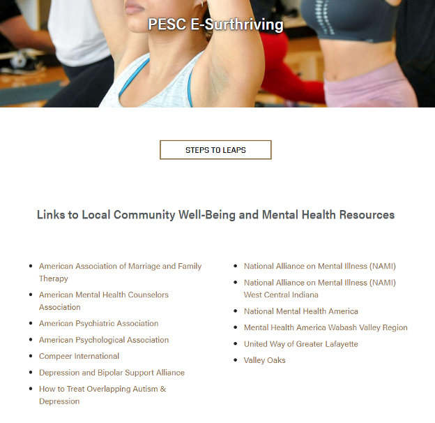 An example of a list of Well-Being and Mental Health Resources on a website.