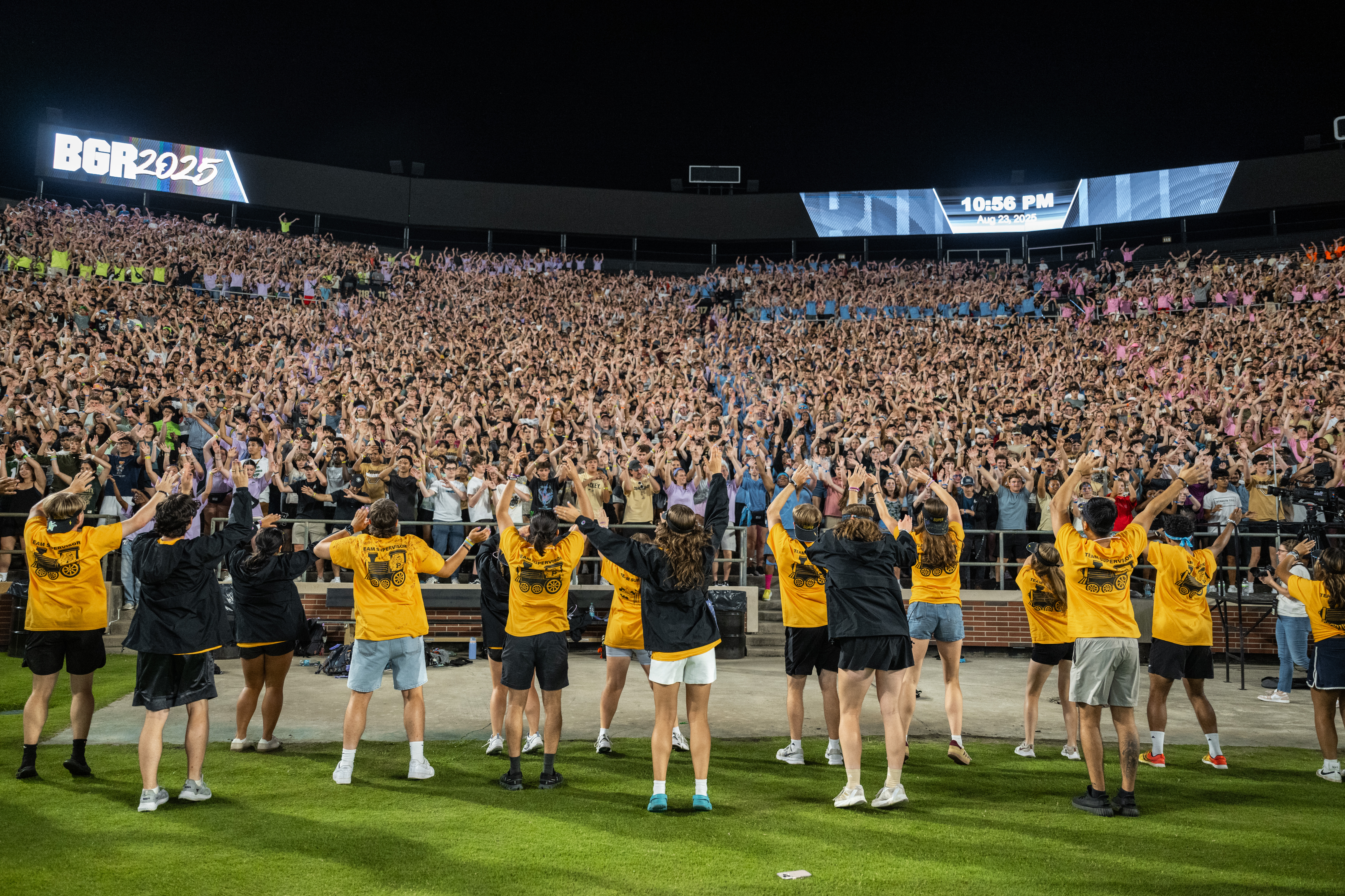 Image showing students gathered in a crowd, cheering happily at Boiler Cold Rush 2022