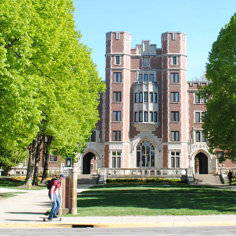 View of Cary Quad from across Stadium Avenue in the Spring