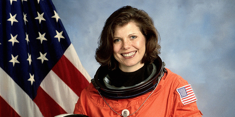 Mary Ellen Weber in astronaut gear