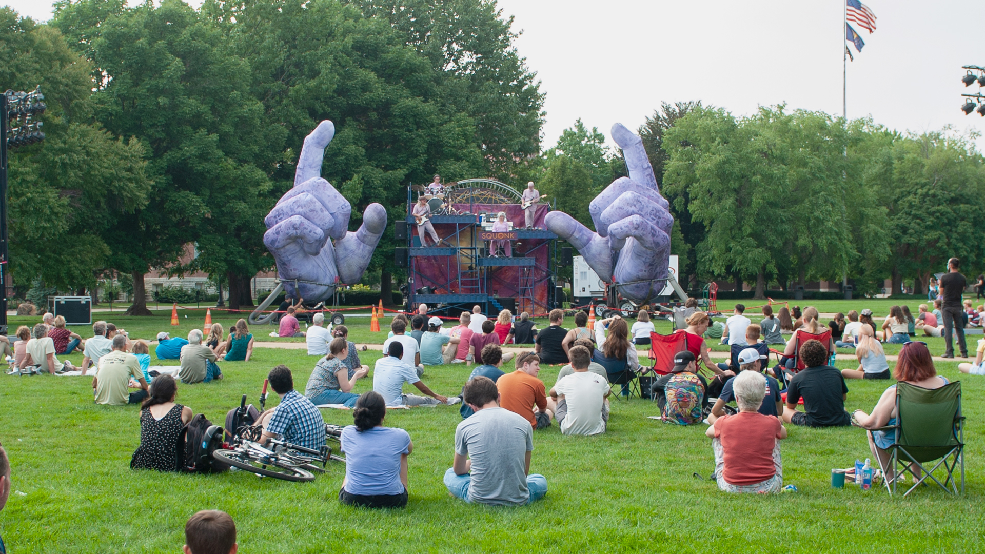 Student watching a performance by Squonks - sponsored by Purdue Convocations. 